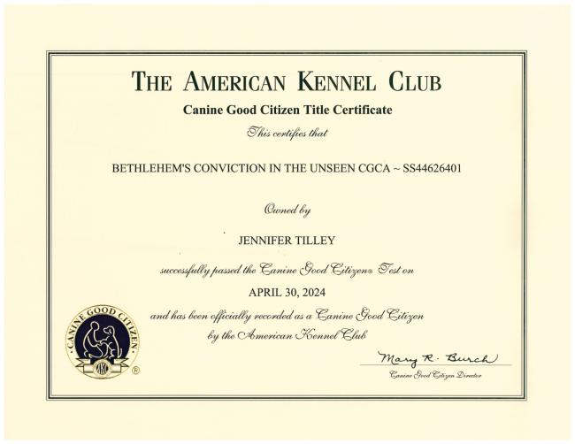 Faith CGCA Certificate