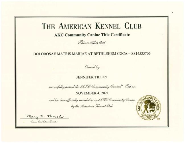 Dolorosas CGCA Certificate