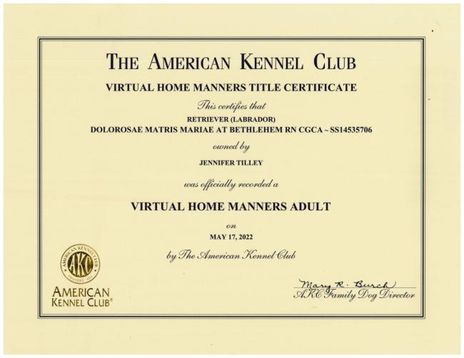Dolorosas VHMA Certificate sm