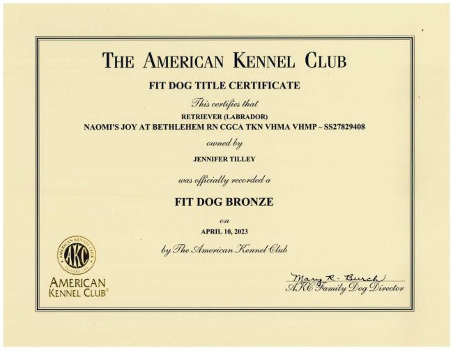 Naomis Fit Dog Certificate